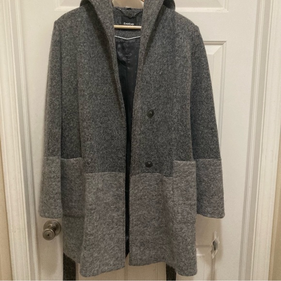 BEBE Women’s Hooded Coat - Gray Size Large - Picture 2 of 14